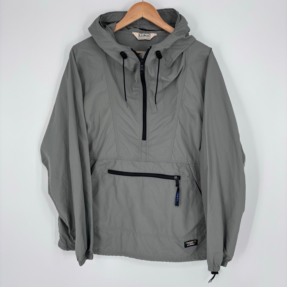 VTG 90s LL Bean Anorak Windbreaker Jacket Mens L (Measured) Grey Hooded Nylon